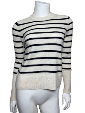 NOT MONDAY Jane Striped Cashmere Crewneck Sweater Ivory Black XS